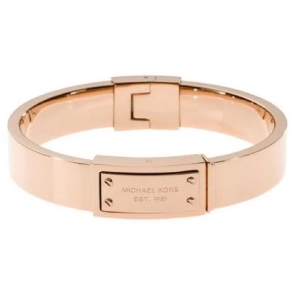 Michael Kors Rose Gold Plaque Hinged Bangle Bracelet